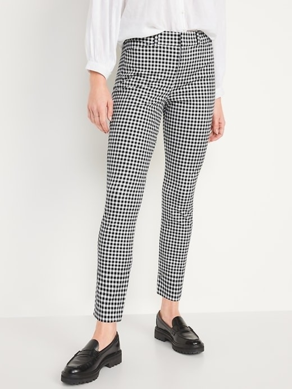 Old Navy High-Waisted Pixie Skinny Ankle Pants Houndstooth Black White Size 10